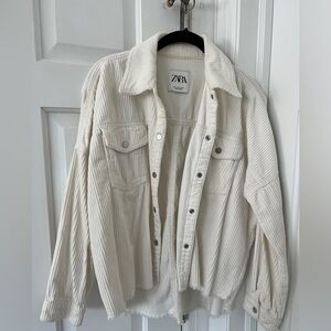 Zara Off-White Corduroy Shirt Jacket